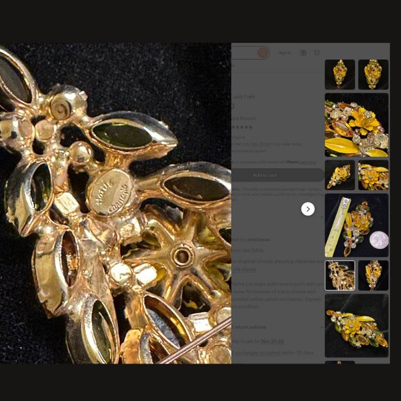 Vintage Hattie Carnegie *Unsigned* Brooch - Picture 5 of 5